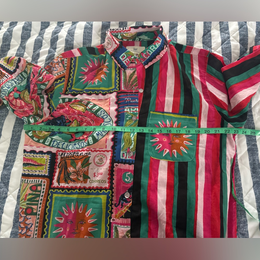 PRINTFRESH Colorful Coast Classic Button Down With Pocket Vibrant Ink Size S/M - Picture 10 of 10
